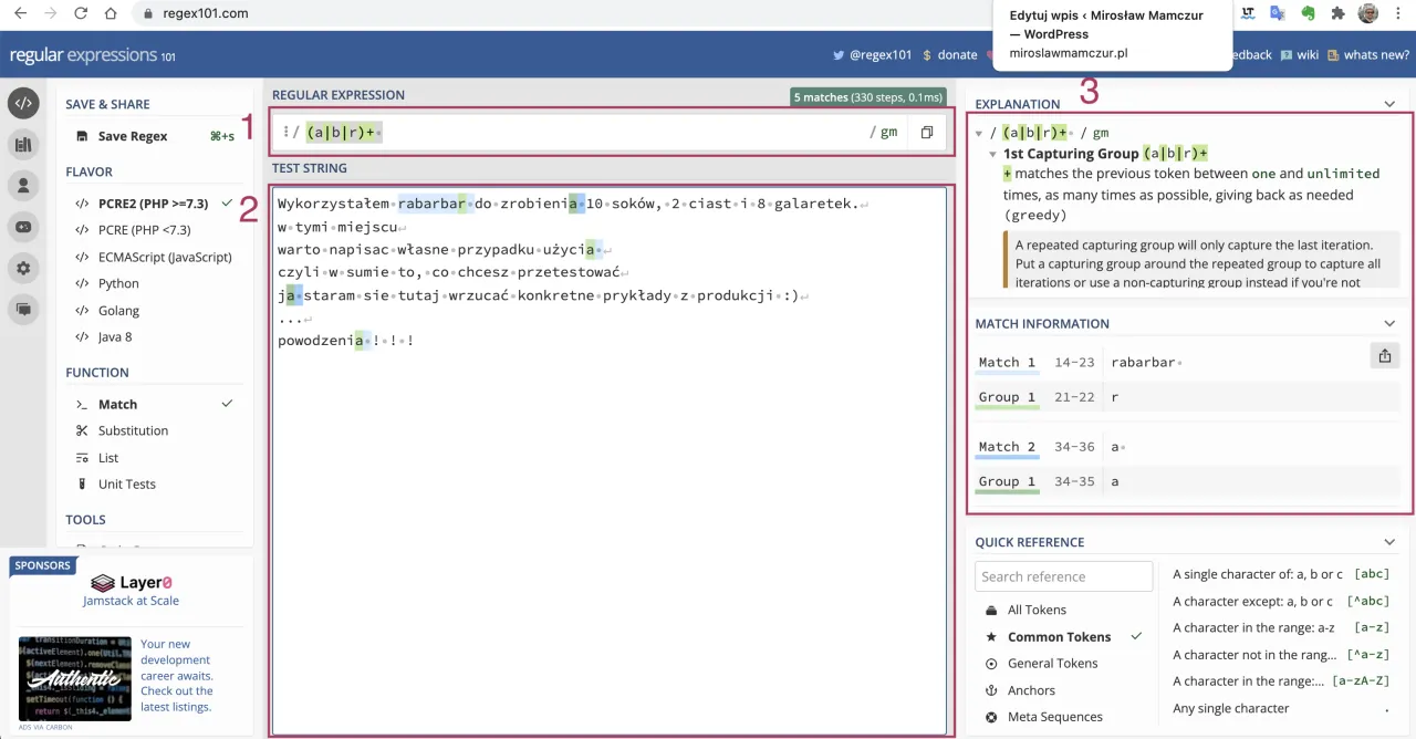 Regex101.com z użyciem sed linux do dopasowania 