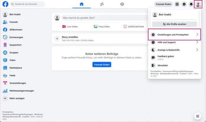 Facebook Einstellungen Konto l&ouml;schen Desktop