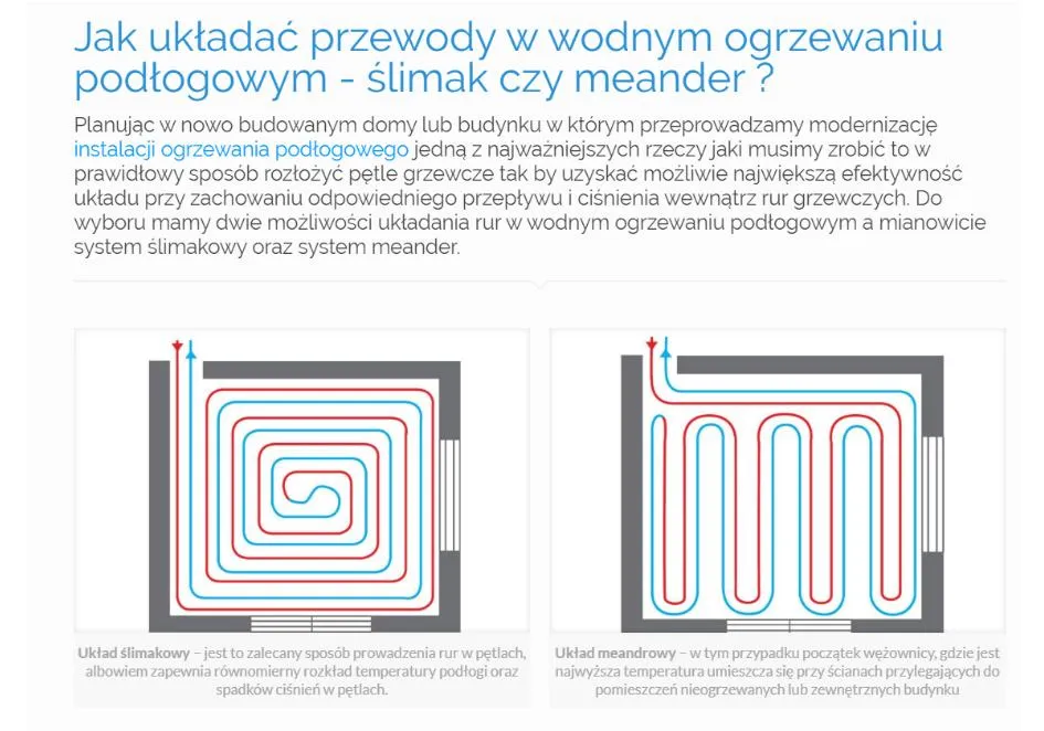układanie rur ogrzewania podłogowego ślimakowo i meandrowo