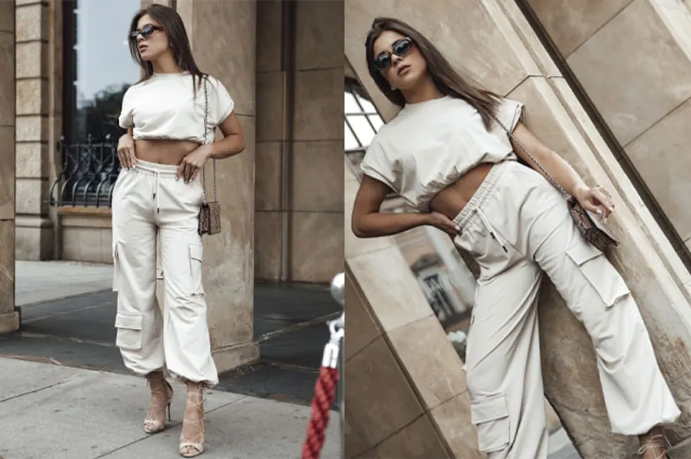 dresy stylizacje z marynarką szpilki torebka