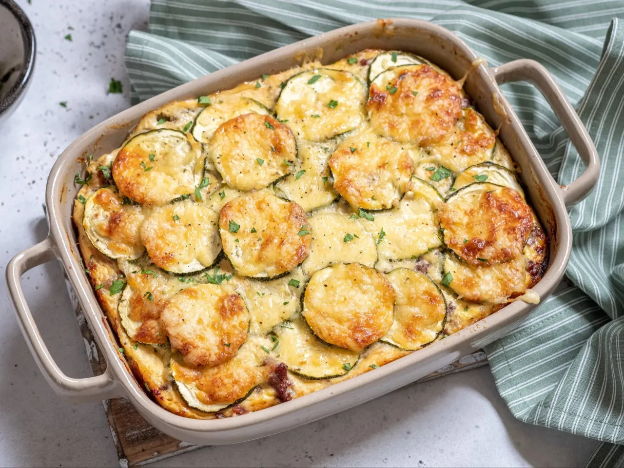 Zapiekanka z cukinii na stole