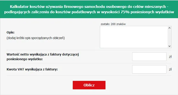kalkulator podatkowy samoch&oacute;d firmowy