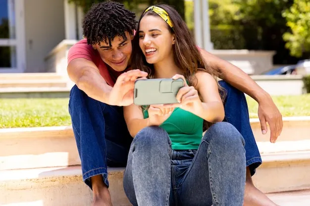 Happy diverse couple communicating