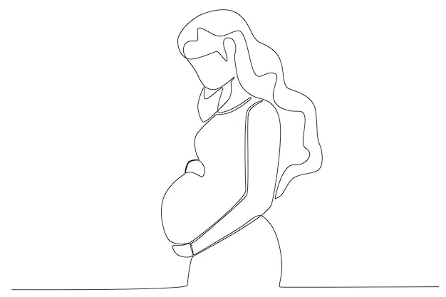 Kobieta w ciąży trzymająca się za brzuch z powodu zgagi, rysunek anatomiczny układu pokarmowego w ciąży