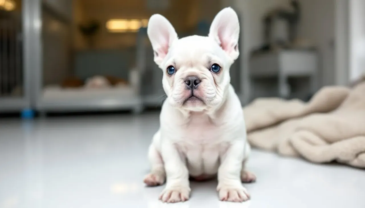 Szczeniak buldoga francuskiego w różnej kondycji fizycznej