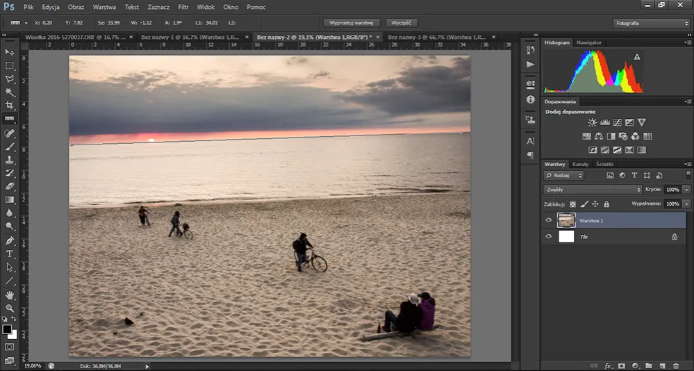 Photoshop narzędzie miarka prostowanie architektura