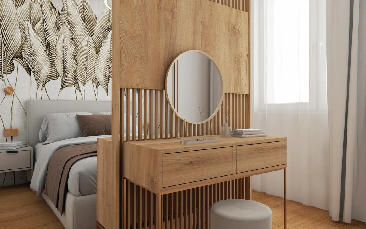 ażurowe lamele oddzielenie sypialni od salonu