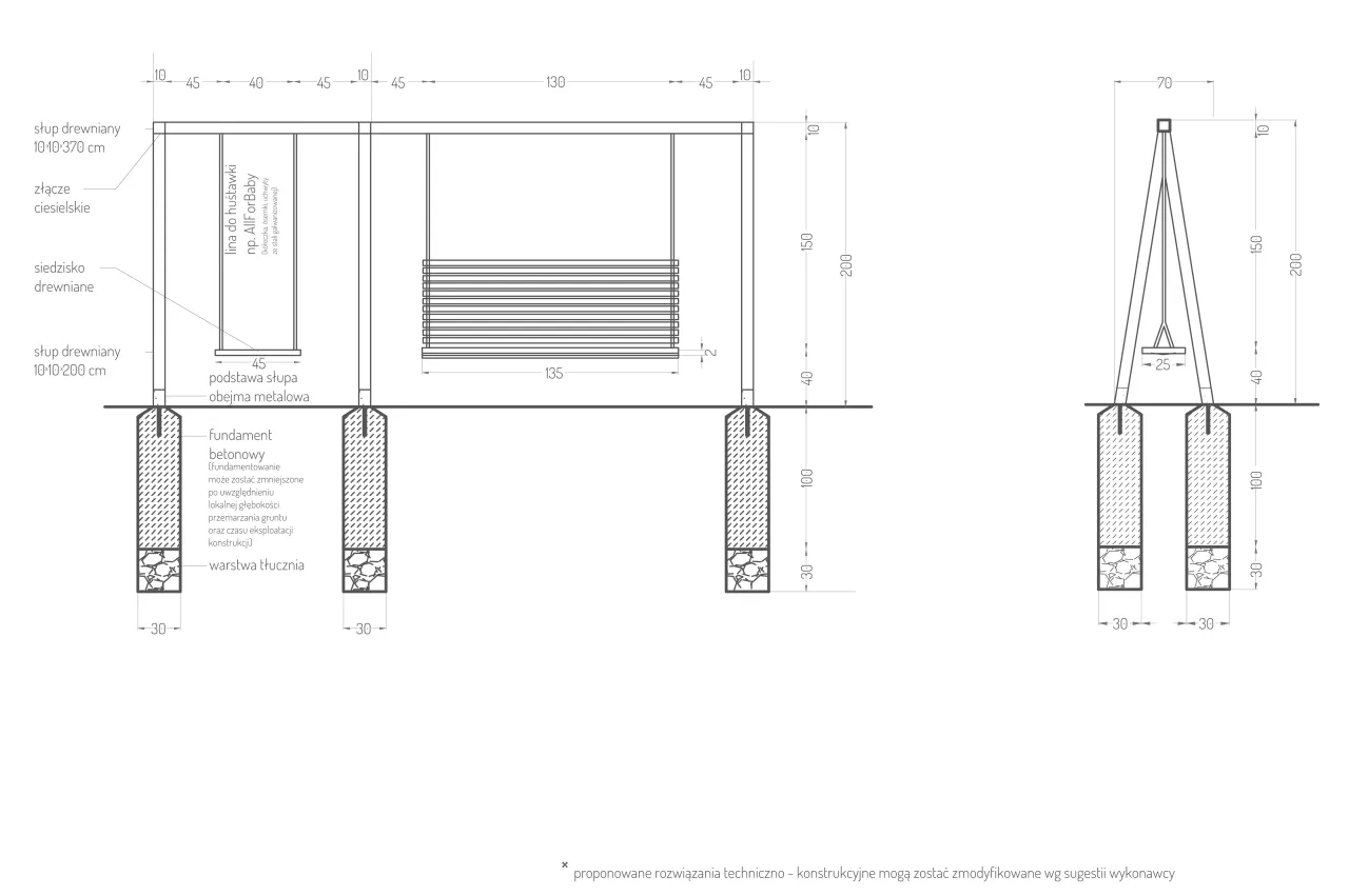 projekt huśtawki ogrodowej schemat