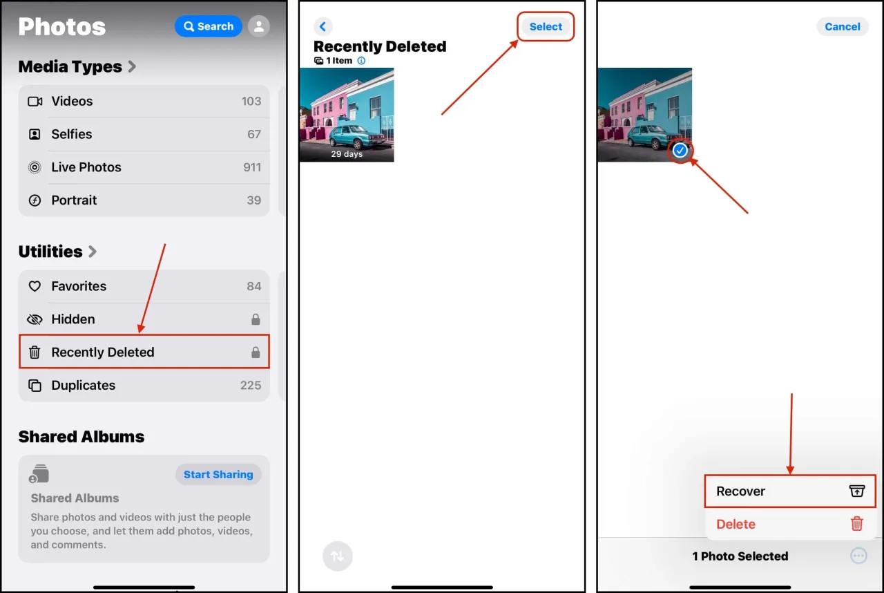 iphone folder ostatnio usunięte zdjęcia