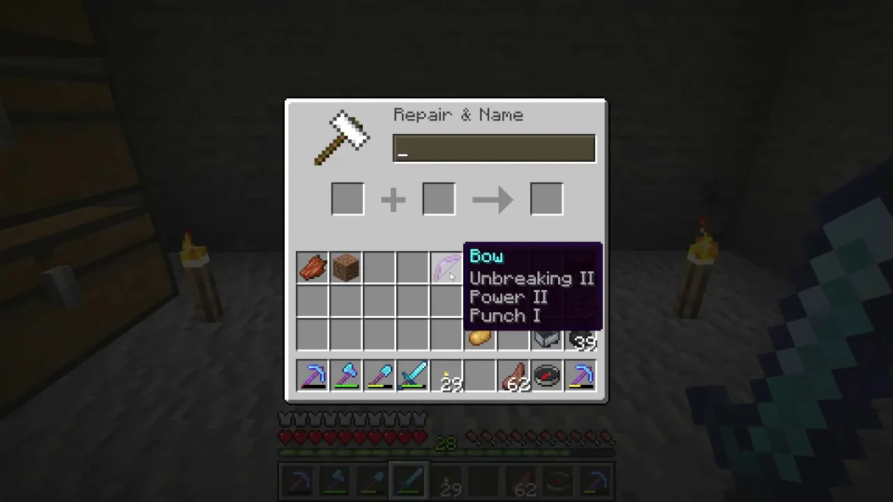 minecraft anvil bow repair