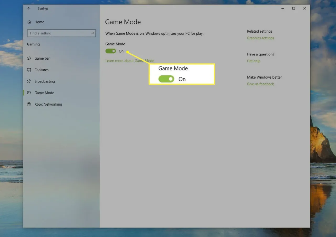 Windows game mode settings
