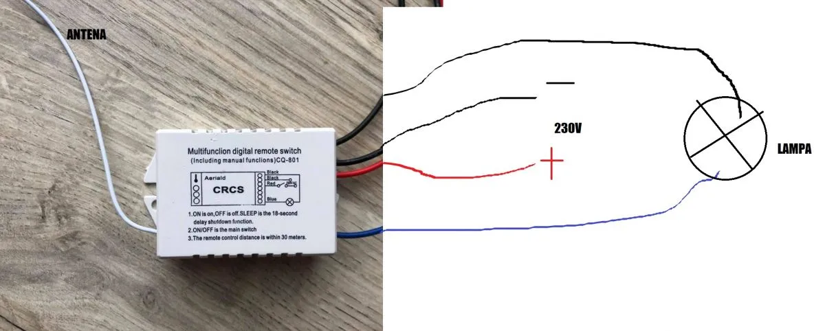 schemat podłączenia bezprzewodowego włącznika światła do lampy