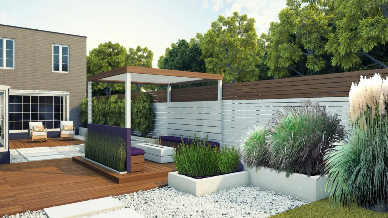 aranżacja ogrodu wok&oacute;ł włazu oczyszczalni z trawami ozdobnymi