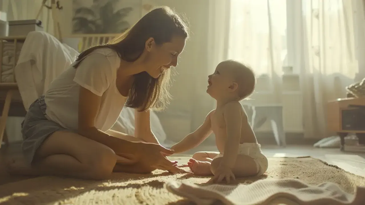 rodzic zmienia pieluchę noworodkowi w nocy przy delikatnym świetle