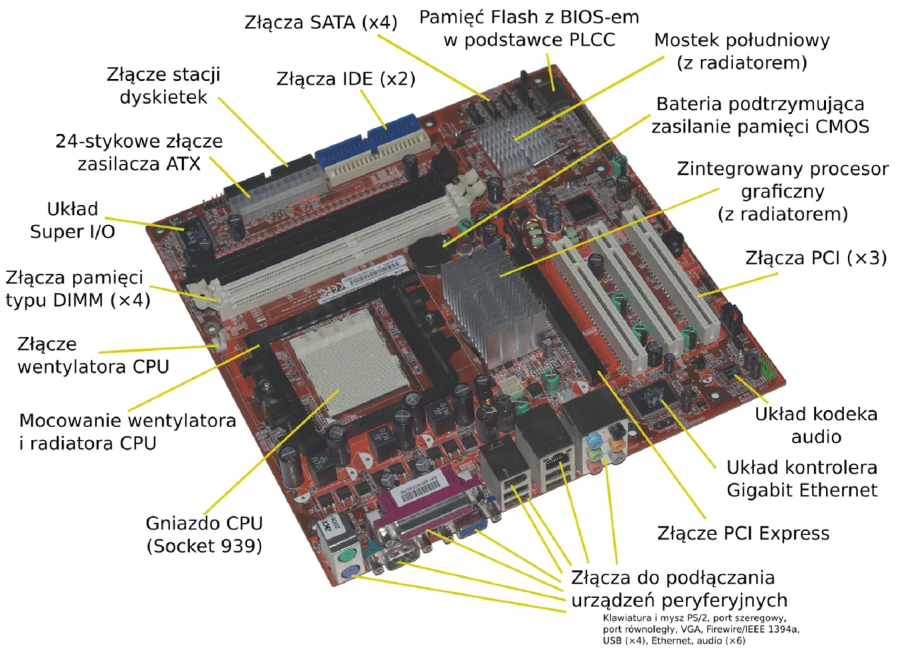 Komputer z otwartym oknem msinfo32 pokazującym informacje o płycie głównej