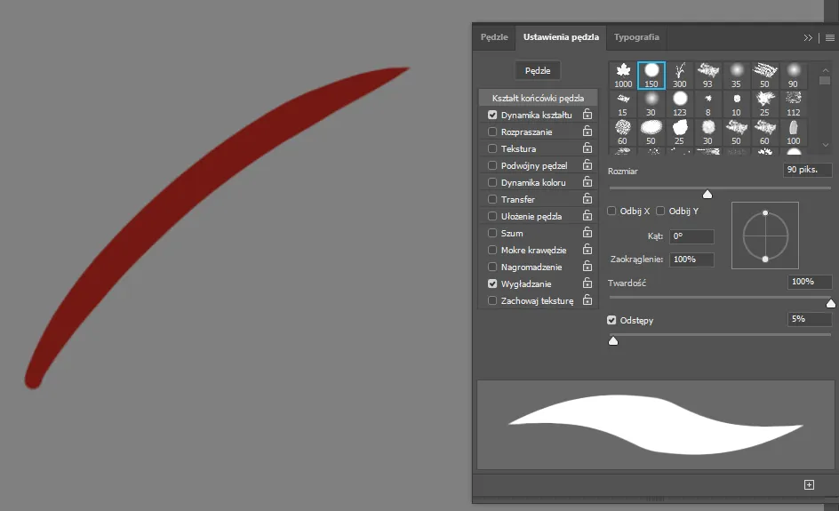 Różne typy pędzli Photoshop przykłady