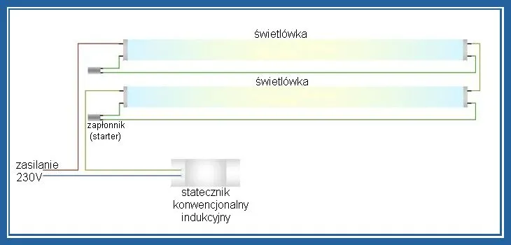 schemat podłączenia dwóch świetlówek do jednego dławika