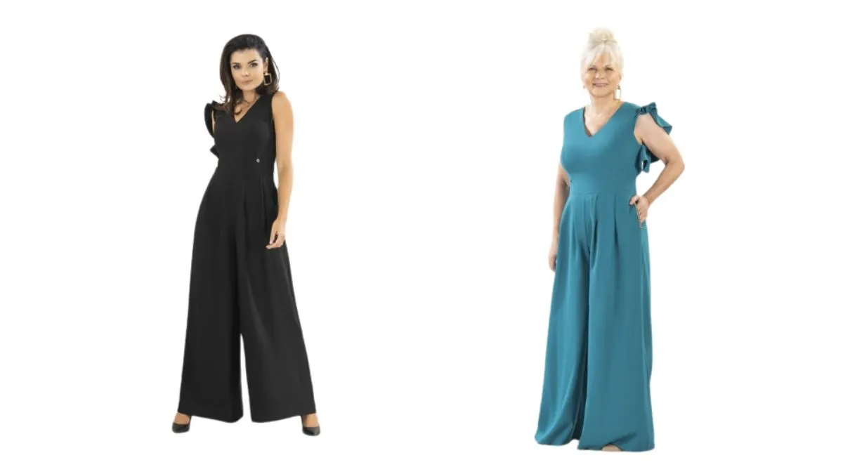 Kombinezon damski z paskiem i szerokimi nogawkami