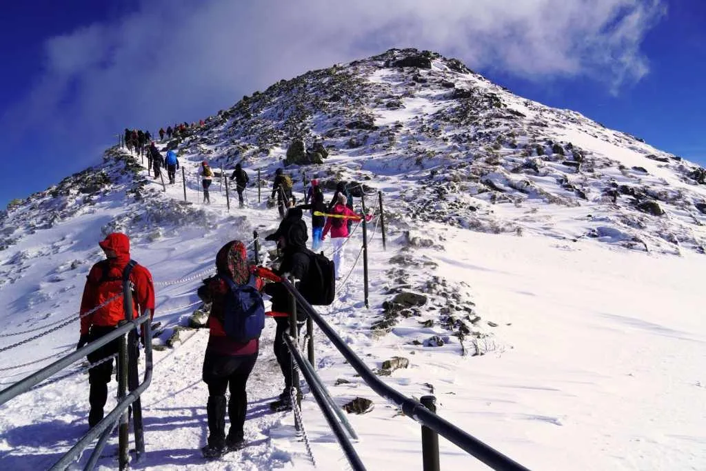 Śnieżka zimą, raczki na szlaku