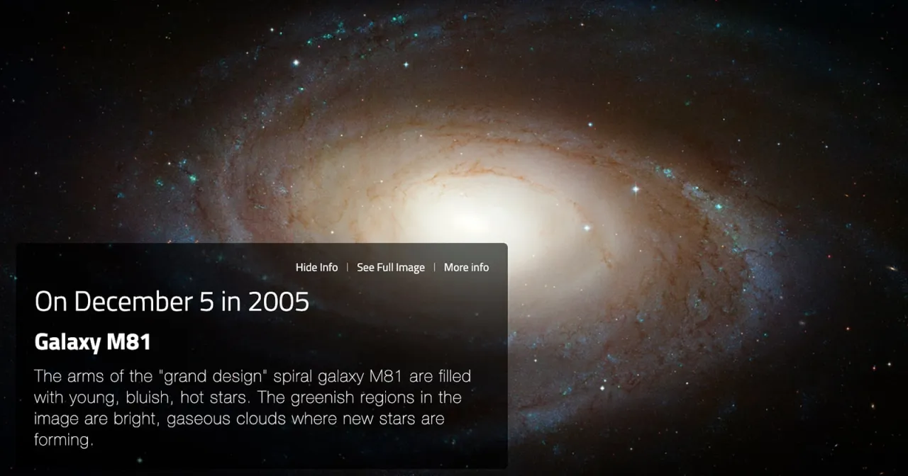 Interfejs narzędzia NASA Hubble Birthday