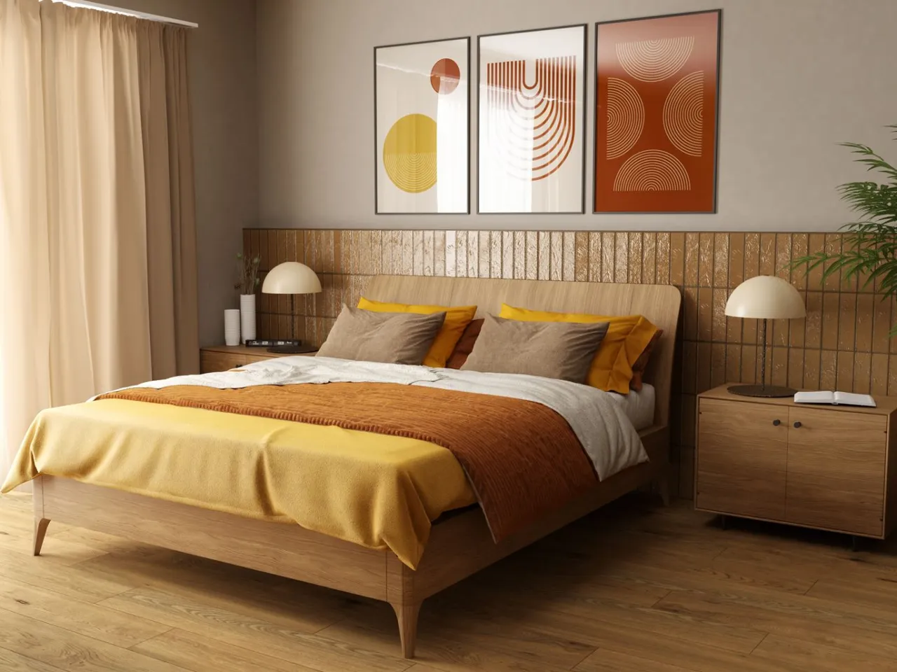 sypialnia ściana drewno rośliny