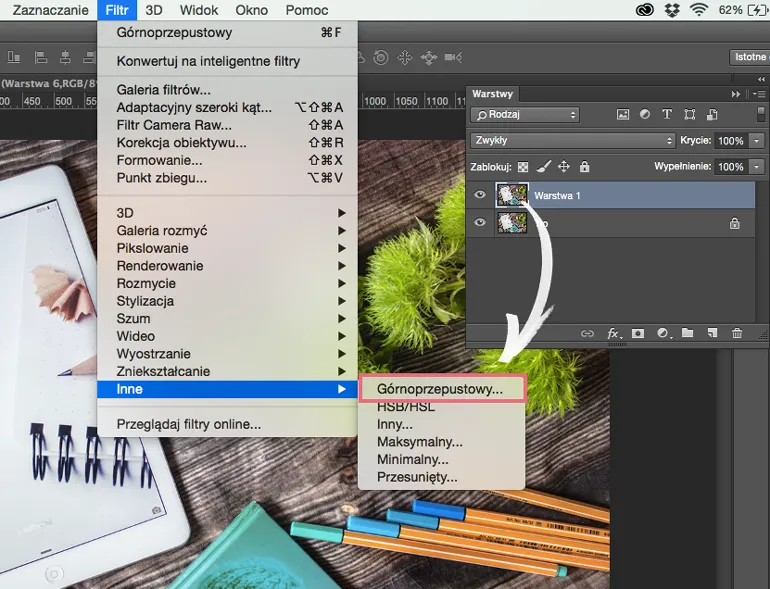 Filtr górnoprzepustowy Photoshop przykład