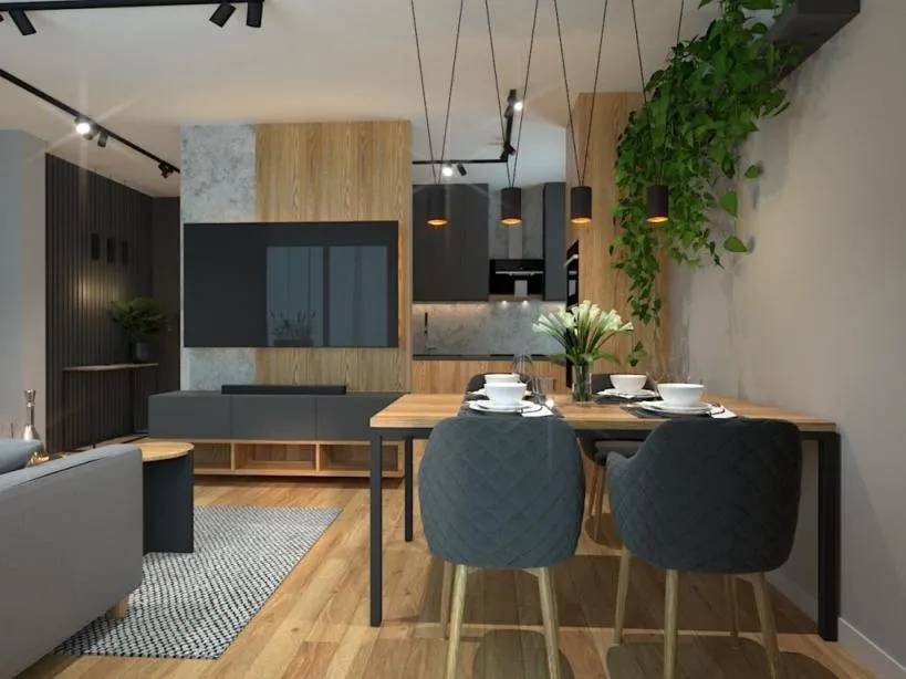 nowoczesne mieszkanie 3 pokojowe salon z aneksem