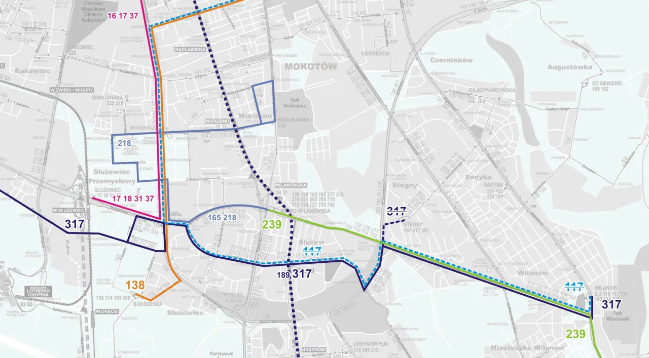 Mapa trasy autobusu 723 ZTM Warszawa
