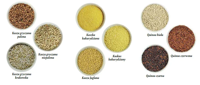 R&oacute;żne rodzaje kasz bezglutenowych i glutenowych