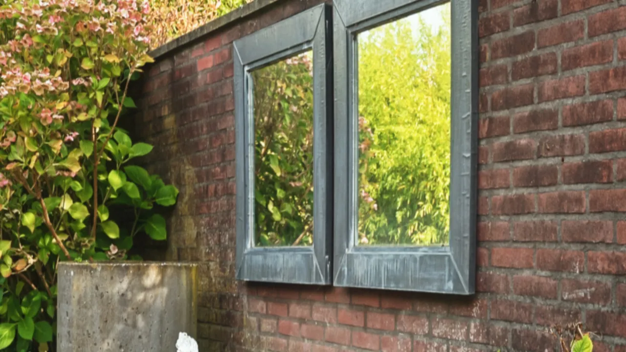 Lustro w ogrodzie z ptakiem