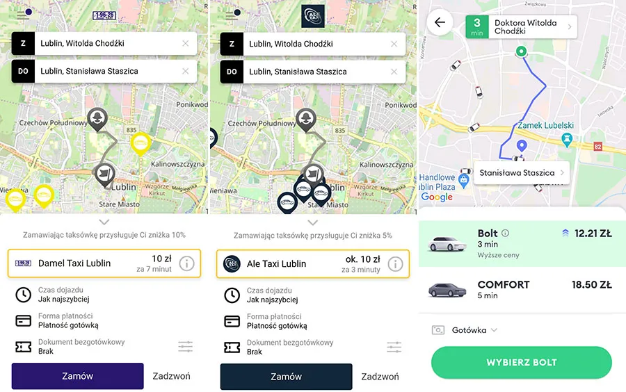 Mapa popytu Bolt w dużych miastach Polski