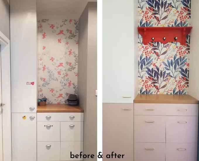 przykłady odnowionych mebli z okleiny przed i po malowaniu