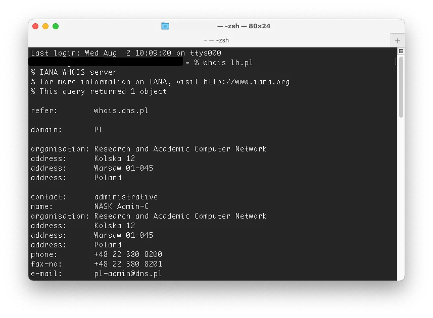 zrzut ekranu wyszukiwarki WHOIS dns.pl