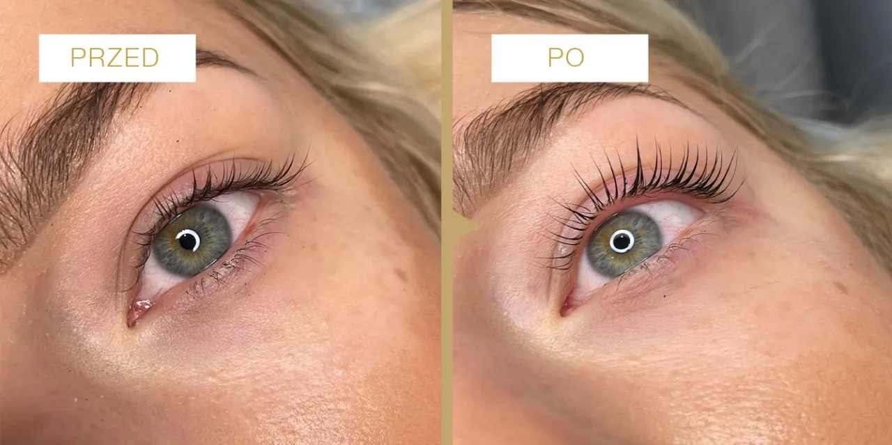 Laminacja rzęs przed i po zabiegu