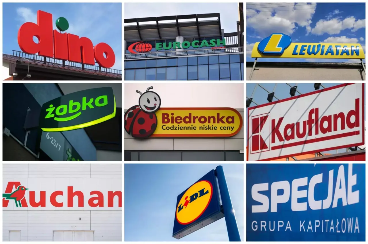 logotypy sklep&oacute;w spożywczych polska biedronka lidl kaufland auchan carrefour netto