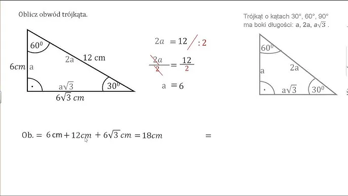 tr&oacute;jkąt prostokątny wz&oacute;r na obw&oacute;d twierdzenie pitagorasa