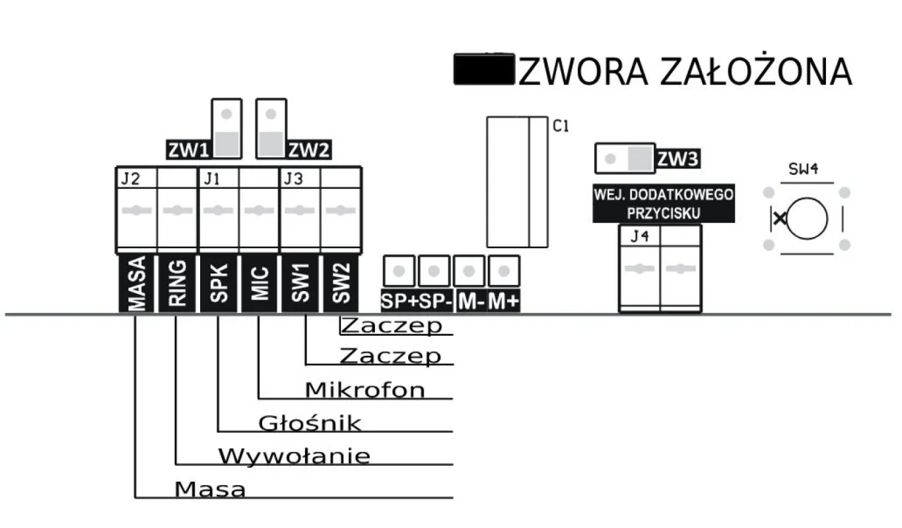 Schemat podłączenia unifonu 2-żyłowego Cyfral