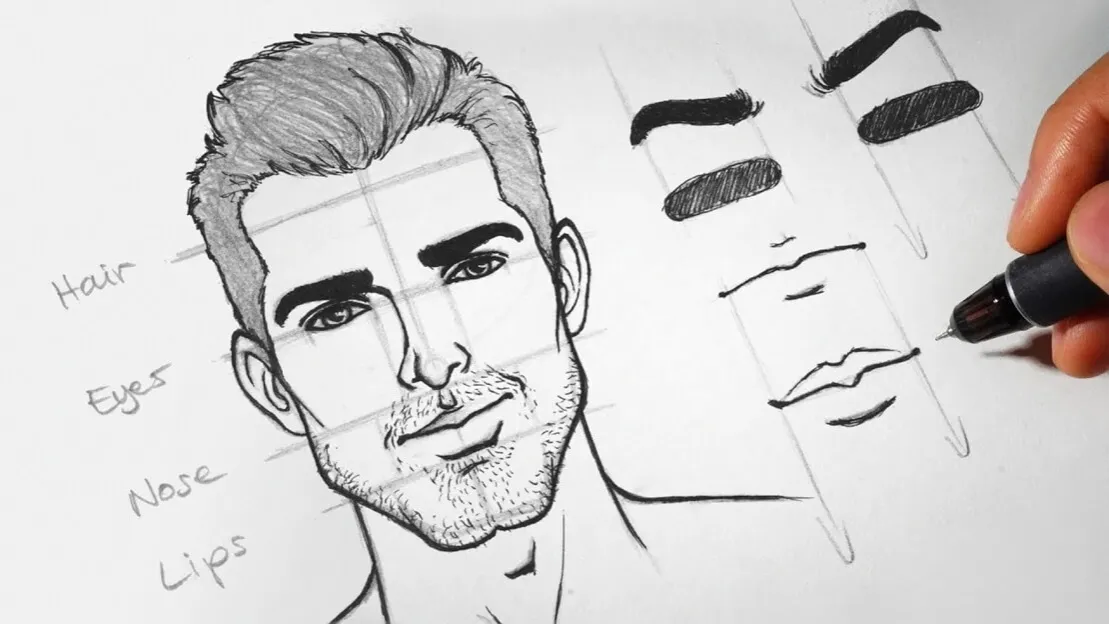 M&auml;nnergesicht zeichnen Schritt f&uuml;r Schritt Grundformen