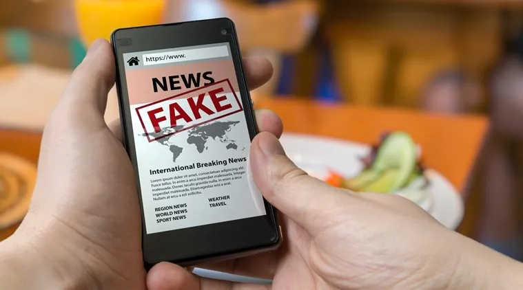 Person checking phone for fake news