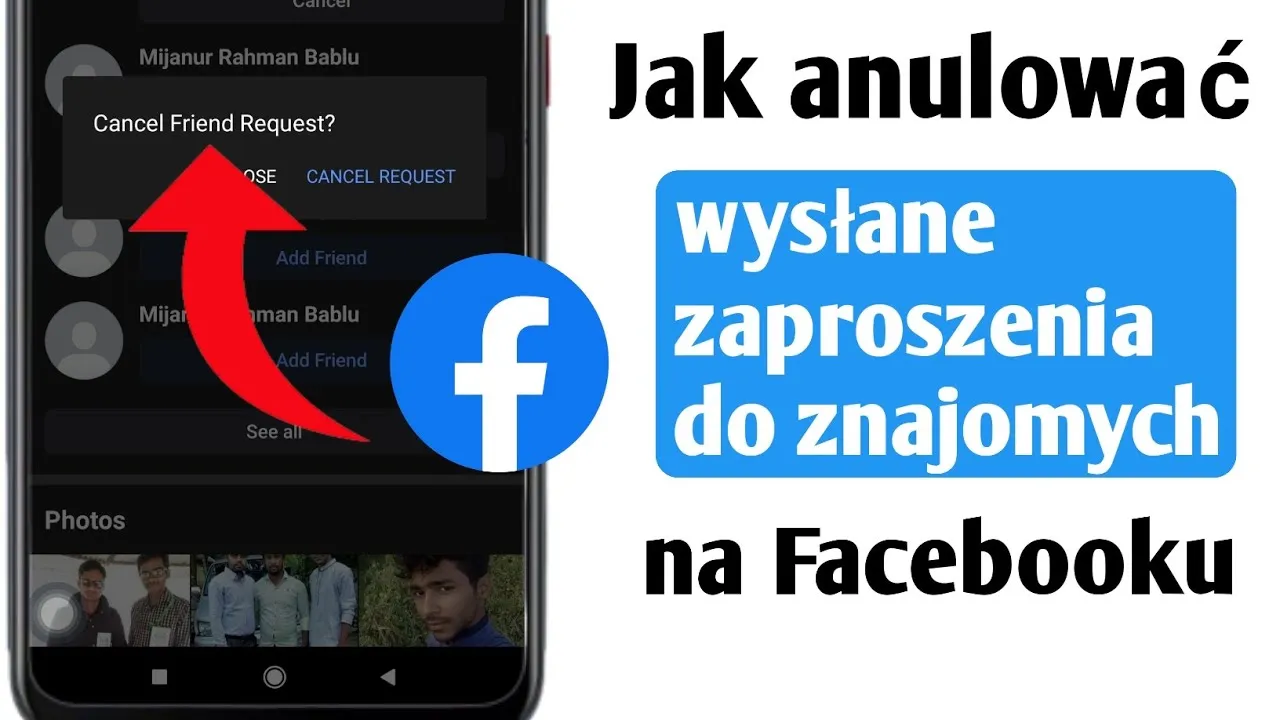 Anulowanie zaproszenia na Facebooku na ekranie telefonu