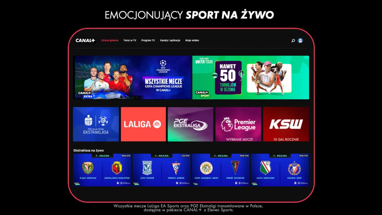 Interfejs CANAL+ online i TVP Sport na różnych urządzeniach