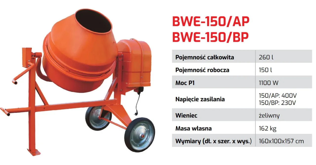 betoniarka 150l schemat pojemności roboczej
