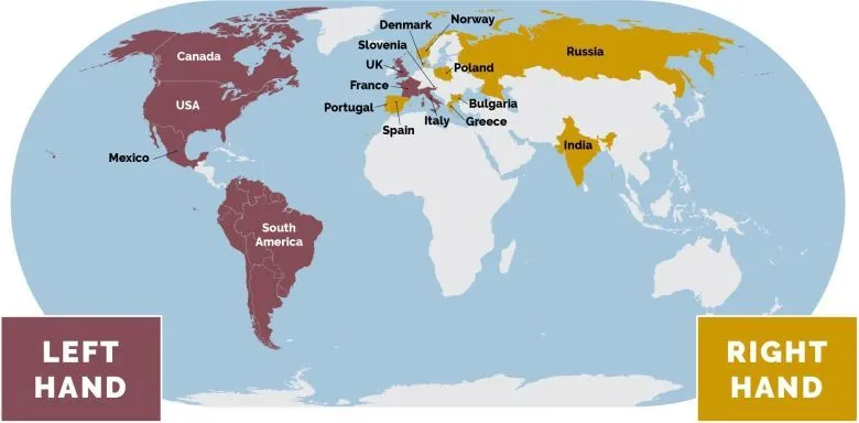 Mapa świata kraje noszące obrączkę na prawej i lewej dłoni