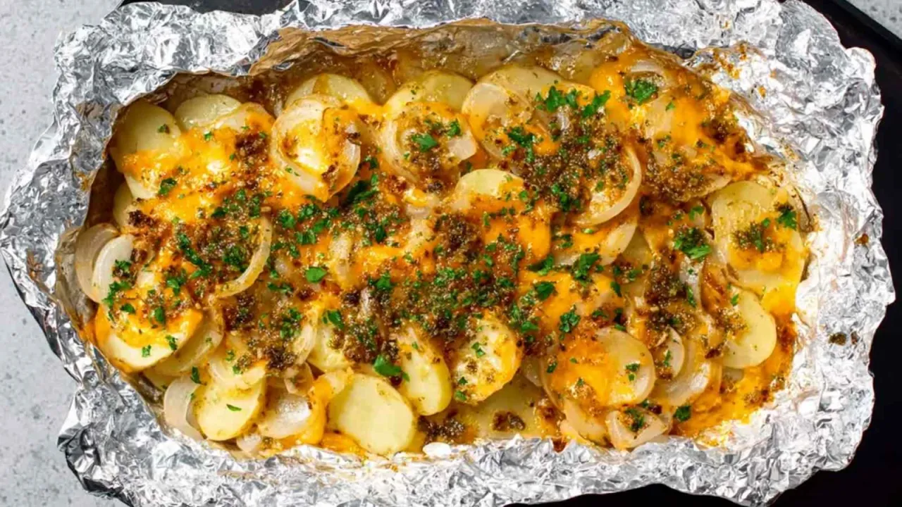 Ziemniaki w folii aluminiowej przygotowane do pieczenia w ognisku