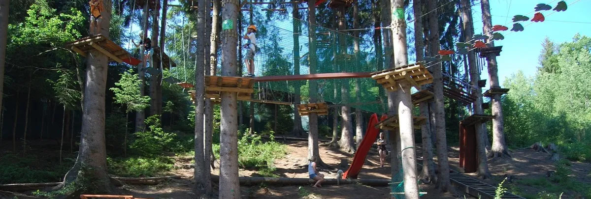 dzieci w parku linowym bezpieczna trasa