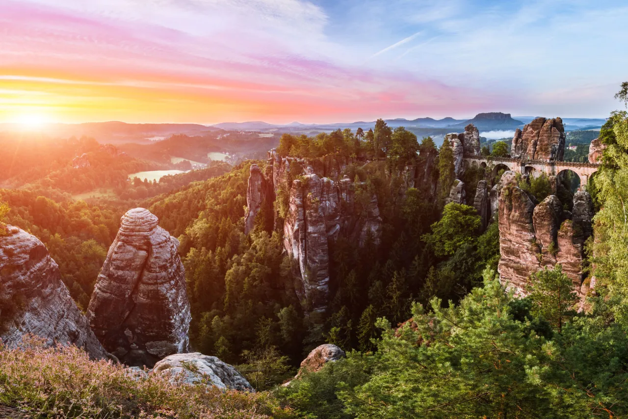 Basteibr&uuml;cke S&auml;chsische Schweiz bei Sonnenaufgang