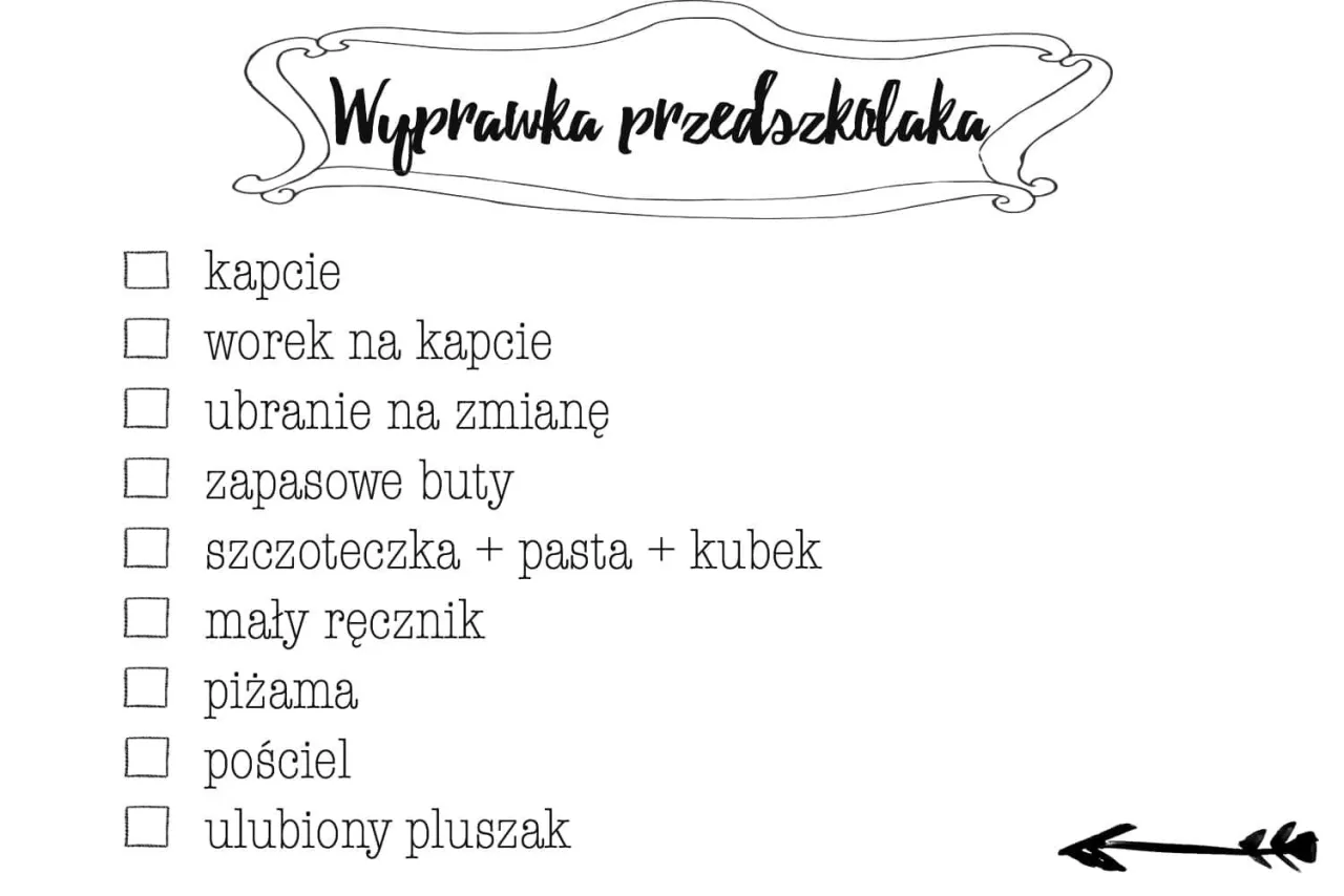 checklista rzeczy do przedszkola