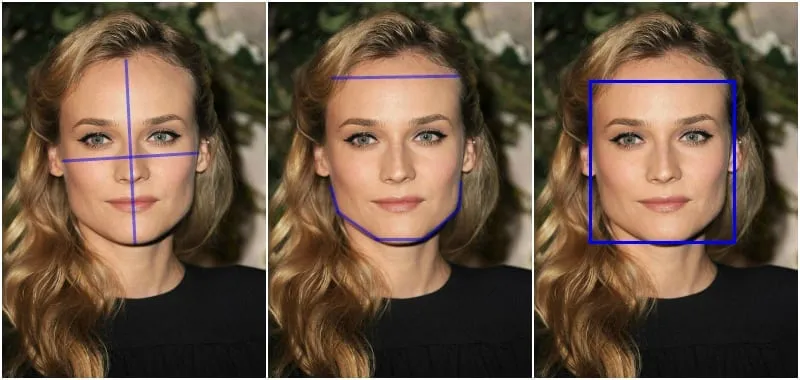 kobieta rozpoznająca kształt twarzy w lustrze