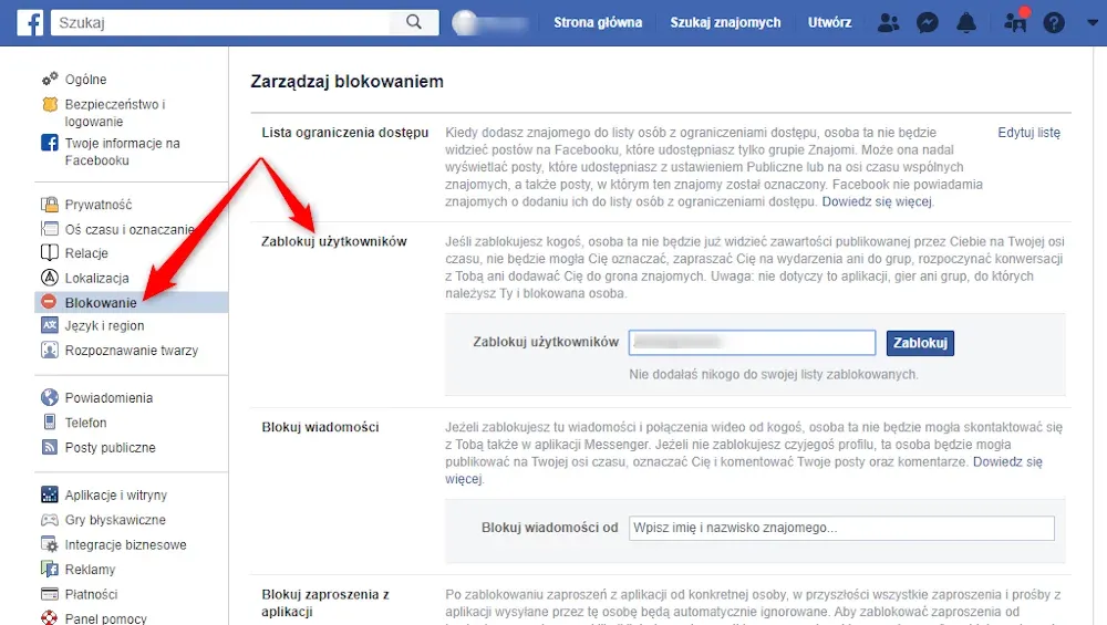Facebook ustawienia blokowanie komputer