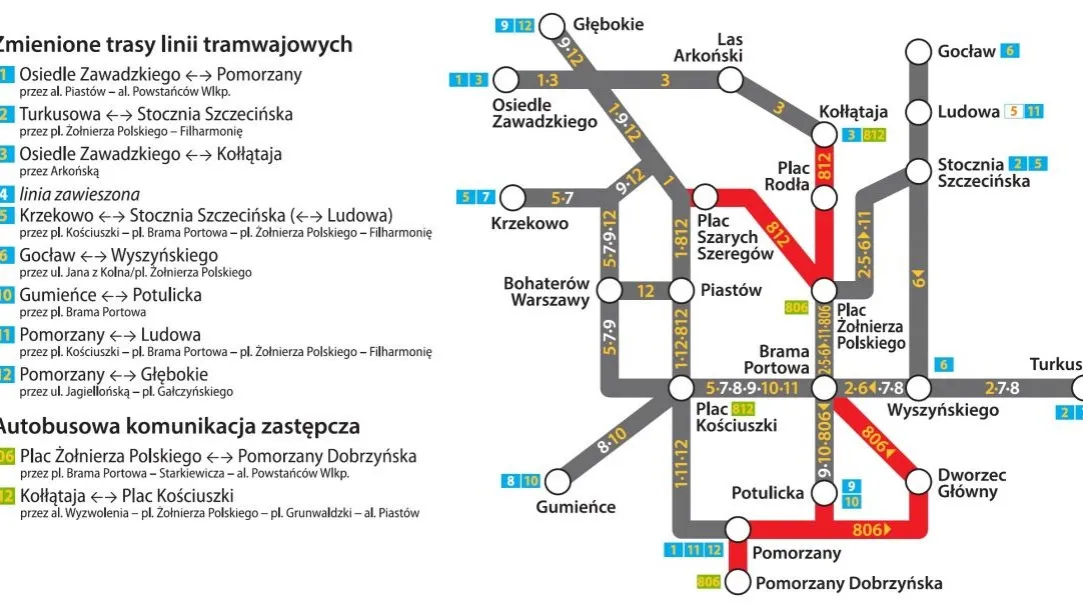 Mapa komunikacji miejskiej Szczecin Dworzec Gł&oacute;wny